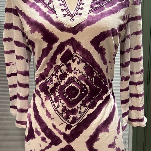 INC International Concepts White & Purple Embroidered & Sequin Tunic Size M NWT - Picture 4 of 11